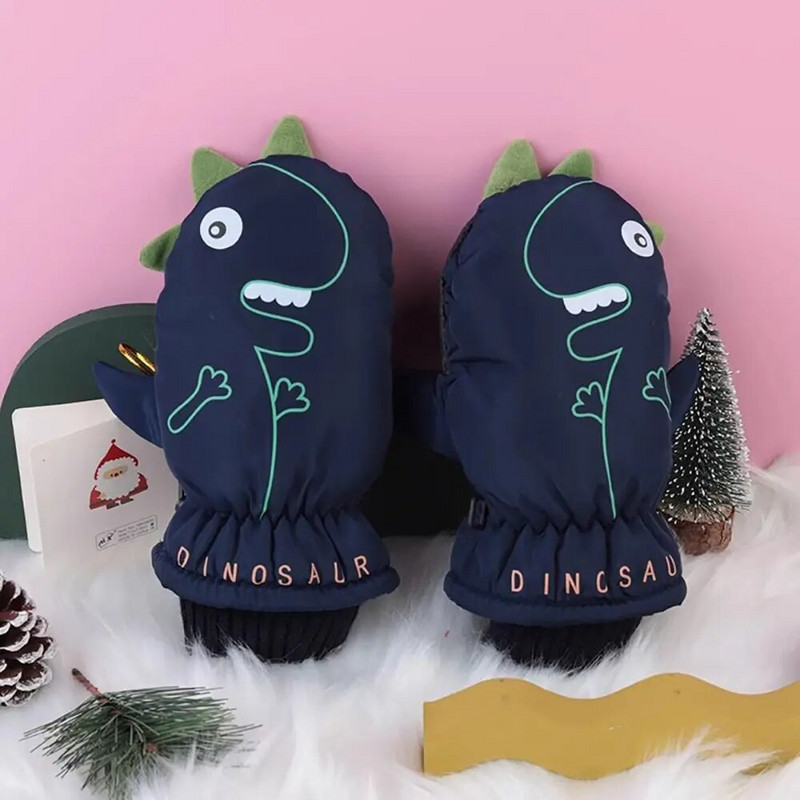 Naujos vaikams žiemos sniego aksominės šiltos pirštinės berniukams mergaitėms slidinėjimo snieglenčių pirštinės nuo vėjo atsparios vandeniui storos kumštinės pirštinės 3-6 m.