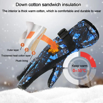 Fashion Kids Winter Warm Gloves Thicken Snow Mitens Ρυθμιζόμενα ζεστά γάντια Unisex αδιάβροχα γάντια σκι για αγόρια κορίτσια