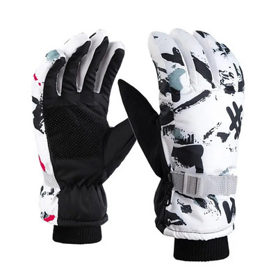 Madingos vaikų žiemos šiltos pirštinės storos sniego pirštinės Reguliuojamos šiltos pirštinės Unisex vandeniui atsparios slidinėjimo pirštinės berniukams mergaitėms