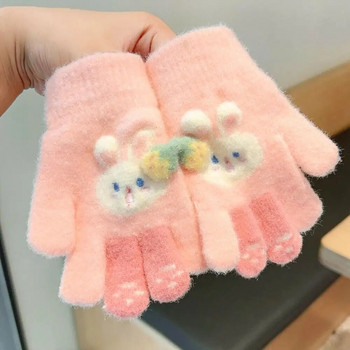 Παιδικά βελούδινα πλεκτά γάντια χειμωνιάτικα, ζεστά παχύρρευστα αντιανεμικά γάντια χαριτωμένα κινούμενα σχέδια για κορίτσια με πλήρη δάχτυλα γάντια για 1-5 χρόνια