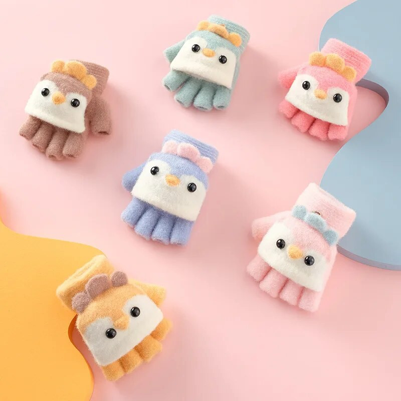 Kootud sõrmedeta kindad tüdrukutele Multifilm Küülikukõrvad Beebi kindad Soojad Lapsed Talvised Poolsõrmed Kindad Beebi Aksessuaarid