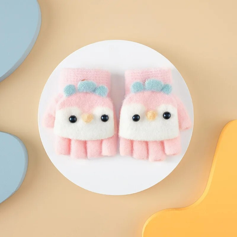 Kootud sõrmedeta kindad tüdrukutele Multifilm Küülikukõrvad Beebi kindad Soojad Lapsed Talvised Poolsõrmed Kindad Beebi Aksessuaarid