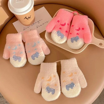 Νέα παιδικά γάντια για κορίτσια για μωρά Χαριτωμένο φιόγκο κινουμένων σχεδίων βελούδινα χοντρά ζεστά γάντια παιδικά μαλακά αντιανεμικά ζεστά τυλιγμένα γάντια για 2~4 χρόνια