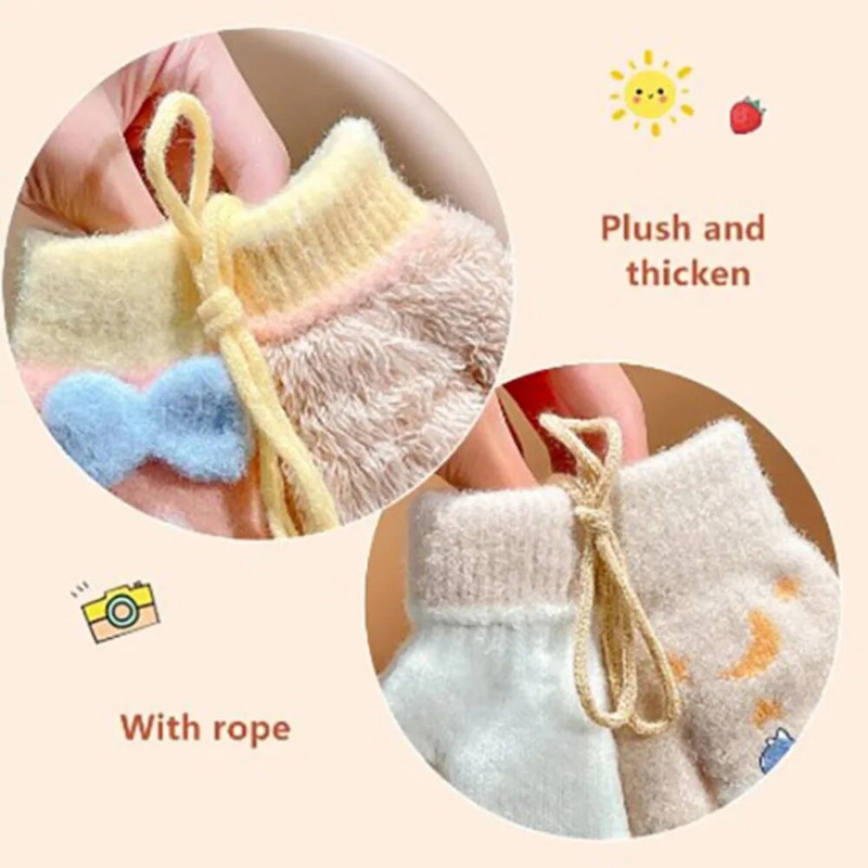 Nove dječje rukavice za djevojčice, slatke crtane mašne, plišane zadebljane tople rukavice, dječje mekane rukavice otporne na vjetar, tople omotane rukavice za 2–4 godine