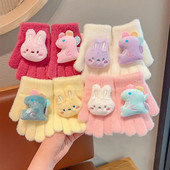 Παιδικά κορίτσια κινουμένων σχεδίων, πλεκτά γάντια από κουνέλι δεινόσαυρος, χειμωνιάτικα ζεστά παχύρρευστα αντιανεμικά γάντια γάντια με πλήρη δάχτυλα για 3-8 χρονών