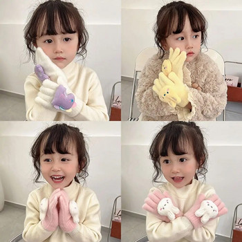 Плетени ръкавици за деца, момичета, анимационни заешки динозаври, зимни топли удебелени ветроустойчиви ръкавици Ръкавици с цели пръсти за 3-8 години