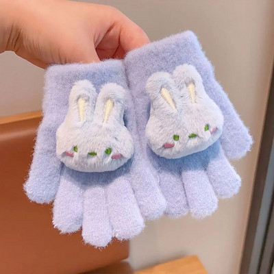 Παιδικά κορίτσια κινουμένων σχεδίων, πλεκτά γάντια από κουνέλι δεινόσαυρος, χειμωνιάτικα ζεστά παχύρρευστα αντιανεμικά γάντια γάντια με πλήρη δάχτυλα για 3-8 χρονών