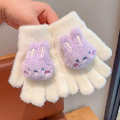 Παιδικά κορίτσια κινουμένων σχεδίων, πλεκτά γάντια από κουνέλι δεινόσαυρος, χειμωνιάτικα ζεστά παχύρρευστα αντιανεμικά γάντια γάντια με πλήρη δάχτυλα για 3-8 χρονών