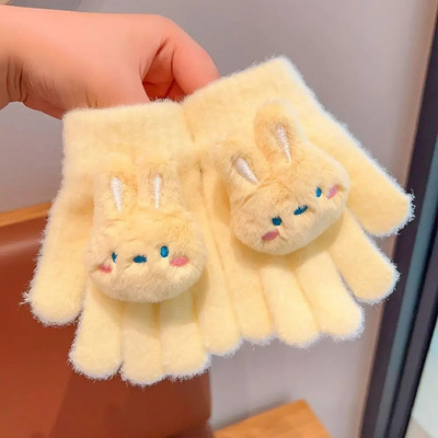 Παιδικά κορίτσια κινουμένων σχεδίων, πλεκτά γάντια από κουνέλι δεινόσαυρος, χειμωνιάτικα ζεστά παχύρρευστα αντιανεμικά γάντια γάντια με πλήρη δάχτυλα για 3-8 χρονών