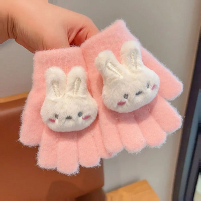 Παιδικά κορίτσια κινουμένων σχεδίων, πλεκτά γάντια από κουνέλι δεινόσαυρος, χειμωνιάτικα ζεστά παχύρρευστα αντιανεμικά γάντια γάντια με πλήρη δάχτυλα για 3-8 χρονών