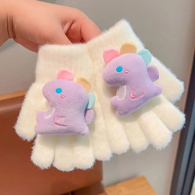 Παιδικά κορίτσια κινουμένων σχεδίων, πλεκτά γάντια από κουνέλι δεινόσαυρος, χειμωνιάτικα ζεστά παχύρρευστα αντιανεμικά γάντια γάντια με πλήρη δάχτυλα για 3-8 χρονών