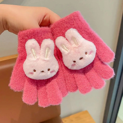 Παιδικά κορίτσια κινουμένων σχεδίων, πλεκτά γάντια από κουνέλι δεινόσαυρος, χειμωνιάτικα ζεστά παχύρρευστα αντιανεμικά γάντια γάντια με πλήρη δάχτυλα για 3-8 χρονών