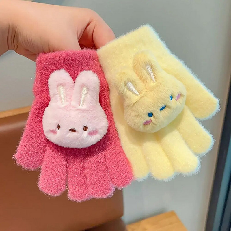 Παιδικά κορίτσια κινουμένων σχεδίων, πλεκτά γάντια από κουνέλι δεινόσαυρος, χειμωνιάτικα ζεστά παχύρρευστα αντιανεμικά γάντια γάντια με πλήρη δάχτυλα για 3-8 χρονών