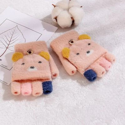 Χαριτωμένα παιδικά πλεκτά γάντια χειμώνα ζεστό μάλλινο ύφασμα γάντια αγόρι κορίτσι Παιδιά εξωτερικού χώρου Κάλυμμα με μισό δάχτυλο Γάντια 3-6 ετών