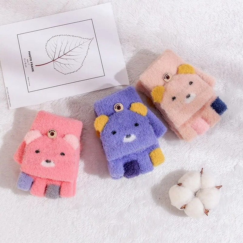 Χαριτωμένα παιδικά πλεκτά γάντια χειμώνα ζεστό μάλλινο ύφασμα γάντια αγόρι κορίτσι Παιδιά εξωτερικού χώρου Κάλυμμα με μισό δάχτυλο Γάντια 3-6 ετών