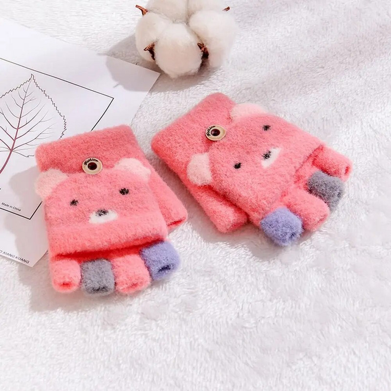 Χαριτωμένα παιδικά πλεκτά γάντια χειμώνα ζεστό μάλλινο ύφασμα γάντια αγόρι κορίτσι Παιδιά εξωτερικού χώρου Κάλυμμα με μισό δάχτυλο Γάντια 3-6 ετών