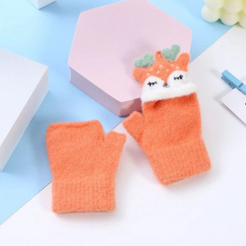 Бебешки зимни топли ръкавици с анимационни елени Детски плетени ръкавици за бебета и момичета Детски ръкавици с обръщане на половин пръст Удебелени ръкавици Деца 0-3 години
