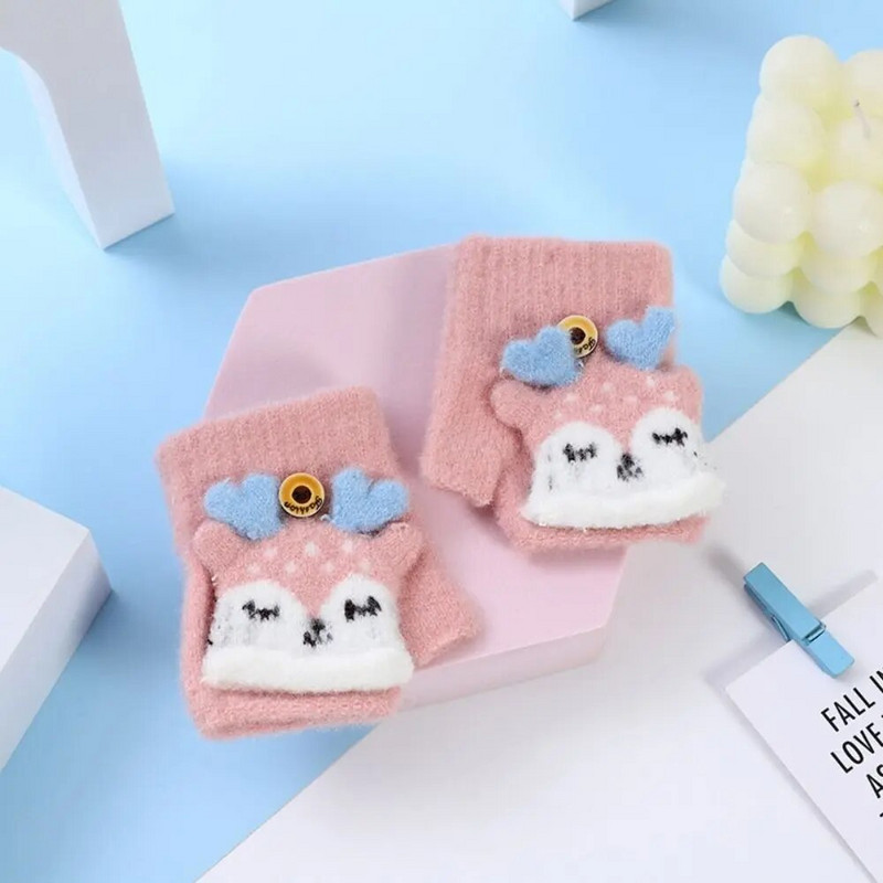 Animacinis filmas Elnias Kūdikis Žiemos Šiltos Kumštinės Vaikams Kūdikiai Mergaitėms Megztos Pirštinės Vaikams Puspirštis Atverčiamos Pirštinės storinamos Pirštinės 0-3 metų vaikams