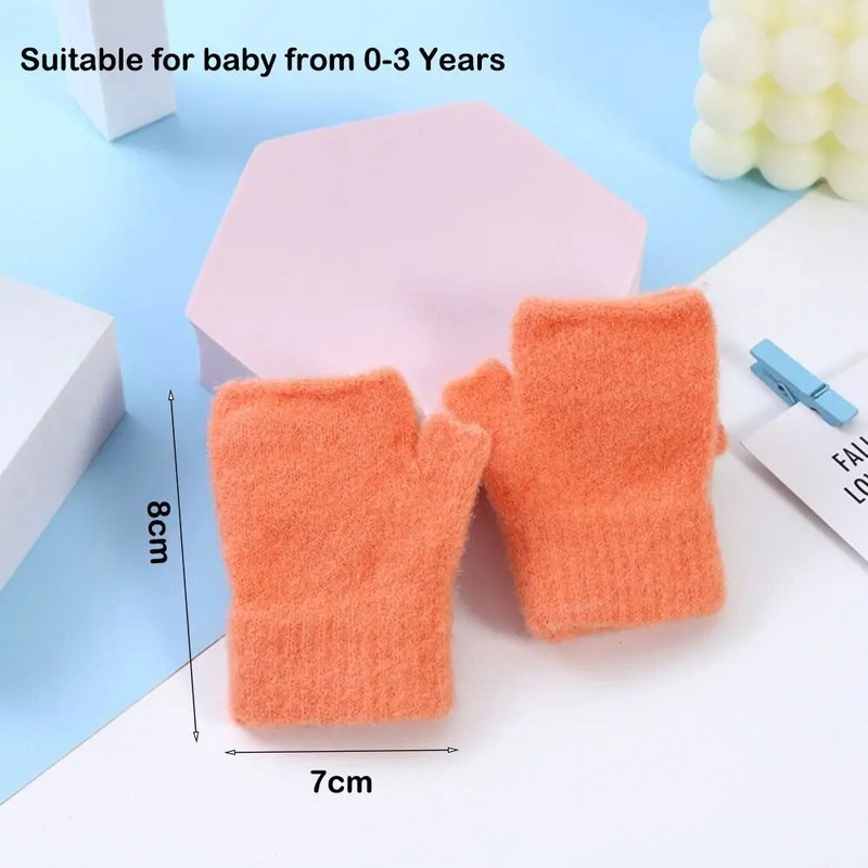 Animacinis filmas Elnias Kūdikis Žiemos Šiltos Kumštinės Vaikams Kūdikiai Mergaitėms Megztos Pirštinės Vaikams Puspirštis Atverčiamos Pirštinės storinamos Pirštinės 0-3 metų vaikams