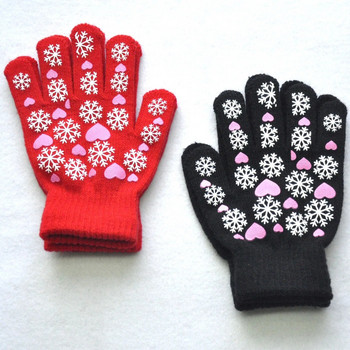 6-11Y Παιδιά ζεστά γάντια χειμώνα Νέοι μαθητές Παιδικά Snowflake Love Print Πλεκτά Γάντια Υπαίθρια Πλεκτά Γάντια Ποδηλασίας Σκι