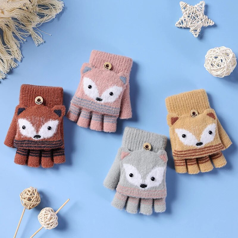 Väikelapsed Talvised kootud sõrmedeta multifilmikindad, paksud soojad õues kasutatavad kabriolett, klapitavad poolsõrmekindad 6-10 a