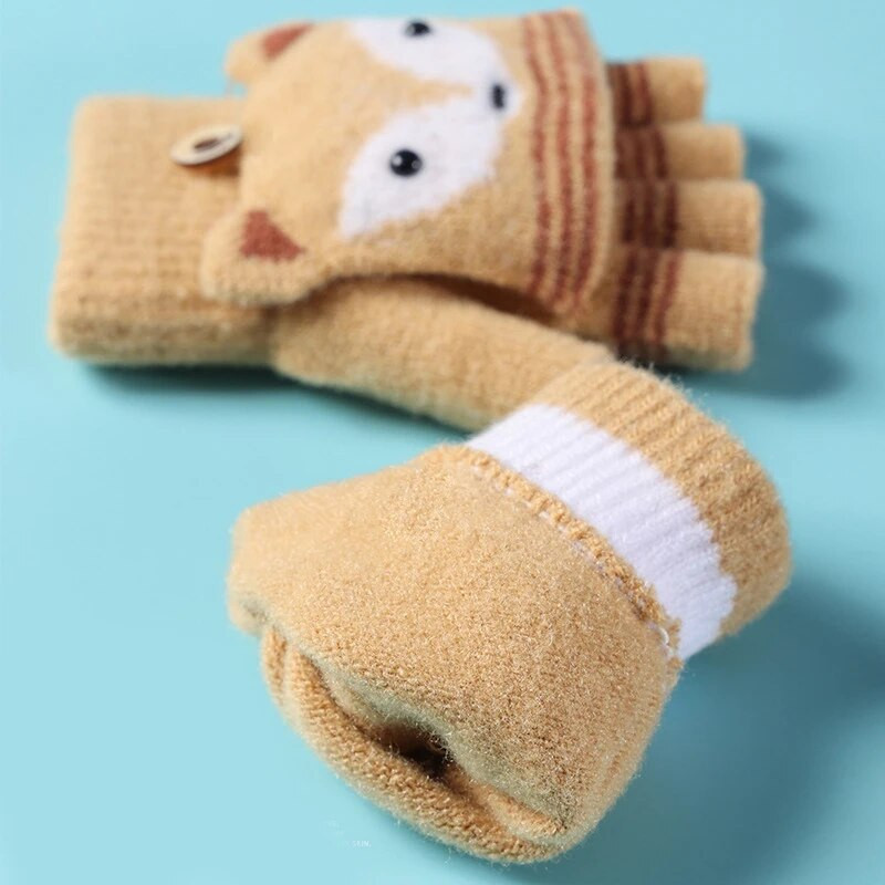 Väikelapsed Talvised kootud sõrmedeta multifilmikindad, paksud soojad õues kasutatavad kabriolett, klapitavad poolsõrmekindad 6-10 a