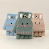 Χειμερινά παιδικά χαριτωμένα πλεκτά γάντια κινουμένων σχεδίων Γάντι με μισό δάχτυλο, ζεστό παχύρρευστο παιδικό γάντι