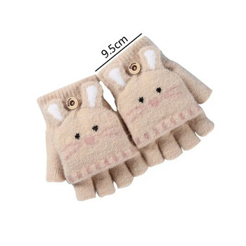Зимни детски сладки анимационни плетени ръкавици Половин пръст Флип ръкавица Топла удебелена детска обвивка за пръсти