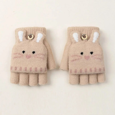 Χειμερινά παιδικά χαριτωμένα πλεκτά γάντια κινουμένων σχεδίων Γάντι με μισό δάχτυλο, ζεστό παχύρρευστο παιδικό γάντι