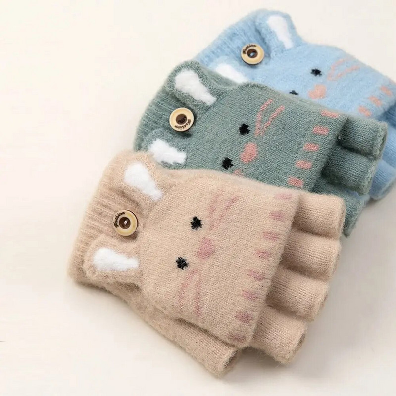 Χειμερινά παιδικά χαριτωμένα πλεκτά γάντια κινουμένων σχεδίων Γάντι με μισό δάχτυλο, ζεστό παχύρρευστο παιδικό γάντι