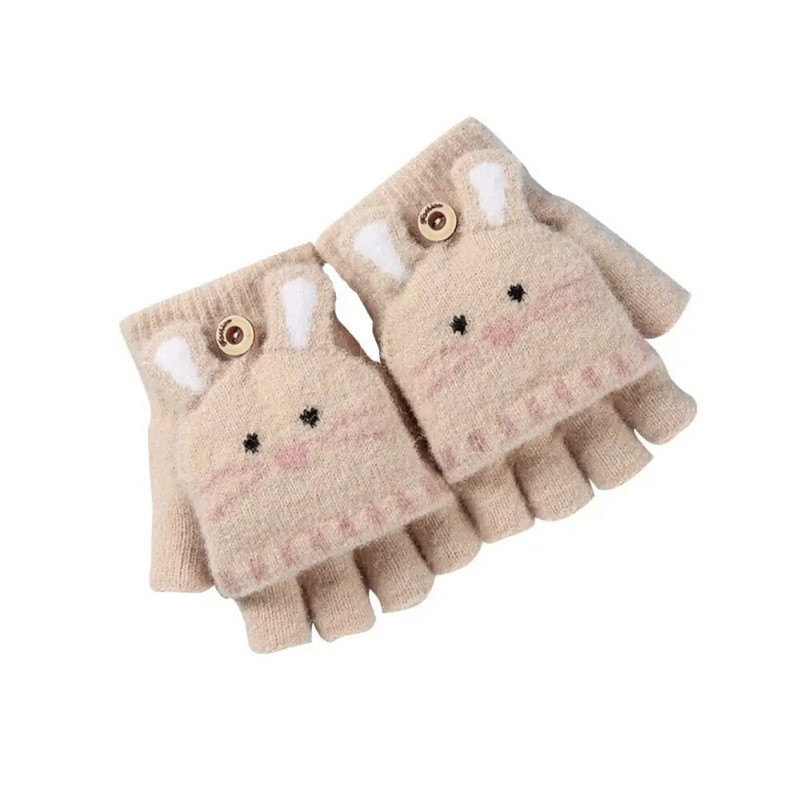 Χειμερινά παιδικά χαριτωμένα πλεκτά γάντια κινουμένων σχεδίων Γάντι με μισό δάχτυλο, ζεστό παχύρρευστο παιδικό γάντι