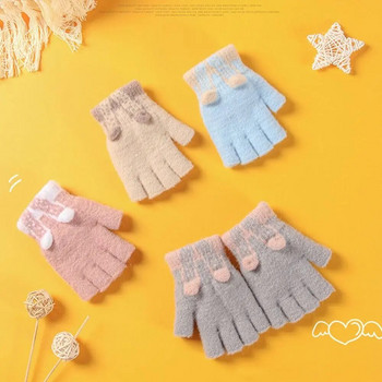 1 Ζευγάρι χαριτωμένα γάντια κινουμένων σχεδίων με μισό δάχτυλο Χειμερινά παιδιά Παχύ ζεστά πλεκτά γάντια Μαθητές Αγόρια κορίτσια Γάντια γραφής
