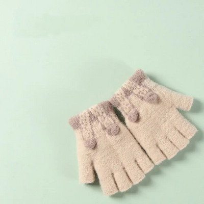 1 pereche de mănuși drăguțe cu jumătate de deget de iarnă pentru copii, mănuși tricotate calde îngroșate, studenți, băieți, fete, pentru scris