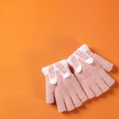 1 pereche de mănuși drăguțe cu jumătate de deget de iarnă pentru copii, mănuși tricotate calde îngroșate, studenți, băieți, fete, pentru scris