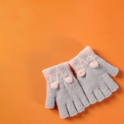 1 pereche de mănuși drăguțe cu jumătate de deget de iarnă pentru copii, mănuși tricotate calde îngroșate, studenți, băieți, fete, pentru scris