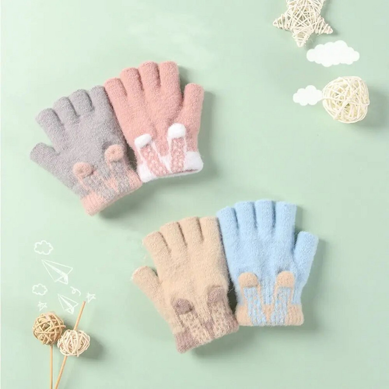 1 pereche de mănuși drăguțe cu jumătate de deget de iarnă pentru copii, mănuși tricotate calde îngroșate, studenți, băieți, fete, pentru scris