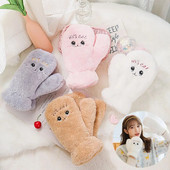 Χαριτωμένα καρτούν Παχύ βελούδινη μόνωση Χειμερινά γάντια Γυναικεία κορίτσια Προστασία από το κρύο Ζεστά γάντια Μαλακά γάντια ποδηλασίας Θερμαντήρας χεριών