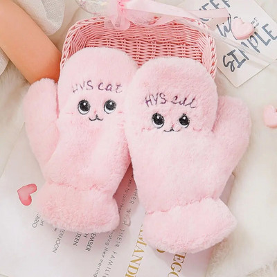 Χαριτωμένα καρτούν Παχύ βελούδινη μόνωση Χειμερινά γάντια Γυναικεία κορίτσια Προστασία από το κρύο Ζεστά γάντια Μαλακά γάντια ποδηλασίας Θερμαντήρας χεριών