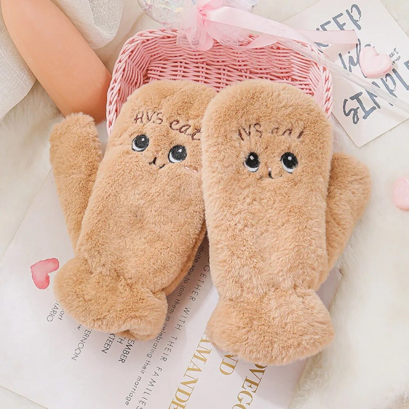 Χαριτωμένα καρτούν Παχύ βελούδινη μόνωση Χειμερινά γάντια Γυναικεία κορίτσια Προστασία από το κρύο Ζεστά γάντια Μαλακά γάντια ποδηλασίας Θερμαντήρας χεριών