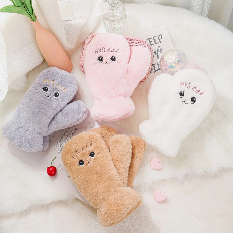 Χαριτωμένα καρτούν Παχύ βελούδινη μόνωση Χειμερινά γάντια Γυναικεία κορίτσια Προστασία από το κρύο Ζεστά γάντια Μαλακά γάντια ποδηλασίας Θερμαντήρας χεριών