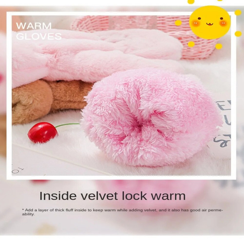 Χαριτωμένα καρτούν Παχύ βελούδινη μόνωση Χειμερινά γάντια Γυναικεία κορίτσια Προστασία από το κρύο Ζεστά γάντια Μαλακά γάντια ποδηλασίας Θερμαντήρας χεριών
