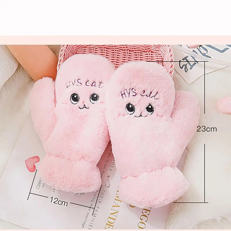 Χαριτωμένα καρτούν Παχύ βελούδινη μόνωση Χειμερινά γάντια Γυναικεία κορίτσια Προστασία από το κρύο Ζεστά γάντια Μαλακά γάντια ποδηλασίας Θερμαντήρας χεριών