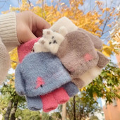 Χειμωνιάτικα ζεστά παιδιά Πλεκτά μάλλινα γάντια Γάντια με μισό δάχτυλο Παχιά αντιανεμικά γάντια χαριτωμένα γάντια κινουμένων σχεδίων για 4-10 χρόνια