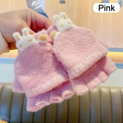 Χειμωνιάτικα ζεστά παιδιά Πλεκτά μάλλινα γάντια Γάντια με μισό δάχτυλο Παχιά αντιανεμικά γάντια χαριτωμένα γάντια κινουμένων σχεδίων για 4-10 χρόνια