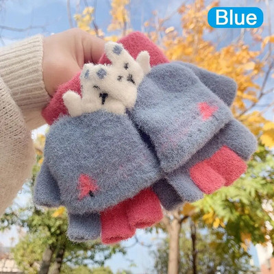 Χειμωνιάτικα ζεστά παιδιά Πλεκτά μάλλινα γάντια Γάντια με μισό δάχτυλο Παχιά αντιανεμικά γάντια χαριτωμένα γάντια κινουμένων σχεδίων για 4-10 χρόνια