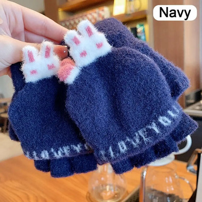 Χειμωνιάτικα ζεστά παιδιά Πλεκτά μάλλινα γάντια Γάντια με μισό δάχτυλο Παχιά αντιανεμικά γάντια χαριτωμένα γάντια κινουμένων σχεδίων για 4-10 χρόνια