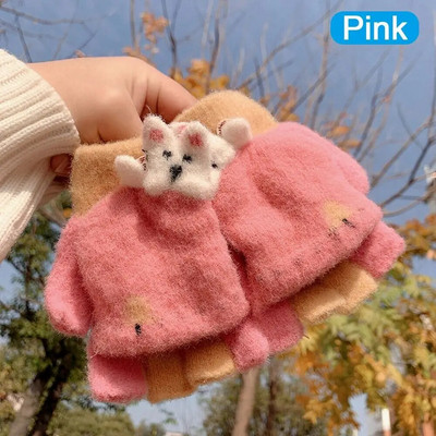 Χειμωνιάτικα ζεστά παιδιά Πλεκτά μάλλινα γάντια Γάντια με μισό δάχτυλο Παχιά αντιανεμικά γάντια χαριτωμένα γάντια κινουμένων σχεδίων για 4-10 χρόνια