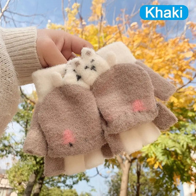 Χειμωνιάτικα ζεστά παιδιά Πλεκτά μάλλινα γάντια Γάντια με μισό δάχτυλο Παχιά αντιανεμικά γάντια χαριτωμένα γάντια κινουμένων σχεδίων για 4-10 χρόνια