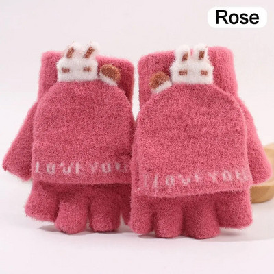 Χειμωνιάτικα ζεστά παιδιά Πλεκτά μάλλινα γάντια Γάντια με μισό δάχτυλο Παχιά αντιανεμικά γάντια χαριτωμένα γάντια κινουμένων σχεδίων για 4-10 χρόνια