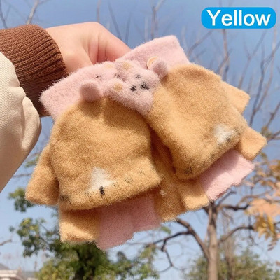 Χειμωνιάτικα ζεστά παιδιά Πλεκτά μάλλινα γάντια Γάντια με μισό δάχτυλο Παχιά αντιανεμικά γάντια χαριτωμένα γάντια κινουμένων σχεδίων για 4-10 χρόνια